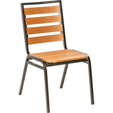 Lorell Teak Outdoor Chair - Teak Faux Wood Seat - Teak Faux Wood Back - Four-legged Base - 4 / Carton
