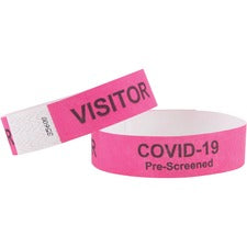 Advantus COVID Prescreened Visitor Wristbands - 3/4" x 10" Length - Rectangle - Pink - Tyvek - 100 / Pack