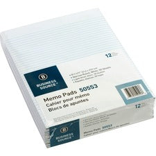Business Source Glued Top Ruled Memo Pads - Letter - 50 Sheets - Glue - Narrow Ruled - 16 lb Basis Weight - Letter - 8 1/2" x 11" - White Paper - 1 Dozen