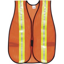 Crews Reflective Fluorescent Safety Vest - Elastic Strap, Hook & Loop, Comfortable, Washable, Lightweight, Reflective Strip, Reflective Front & Back - Visibility Protection - Polyester, Fabric - Orange - 1 Each