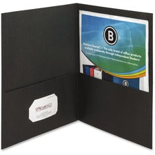 Business Source Letter Recycled Pocket Folder - 8 1/2" x 11" - 100 Sheet Capacity - 2 Inside Front & Back Pocket(s) - Paper - Black - 35% Recycled - 25 / Box