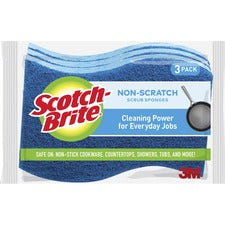 Scotch-Brite No Scratch Scrub Sponges - 2.8" Height x 4.5" Width x 4.5" Length x 590 mil Thickness - 3/Pack - Blue
