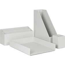 Four-piece Desk Organization Kit, Magazine Holder/paper Tray/pencil Cup/storage Bin, Chipboard, Gray