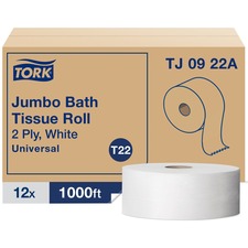 Universal Jumbo Bath Tissue, Septic Safe, 2-ply, White, 3.48" X 1,000 Ft, 12/carton