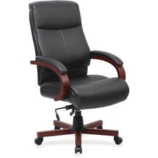 Lorell Executive Chair - High Back - Black, Mahogany - 1 Each