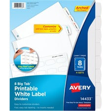 Avery&reg; Big Tab Printable Label Dividers, Easy Peel Labels, 8 Tabs - 32 x Divider(s) - 8 - 8 Tab(s)/Set - 8.5" Divider Width x 11" Divider Length - 3 Hole Punched - White Paper Divider - White Paper Tab(s) - 4 / Pack