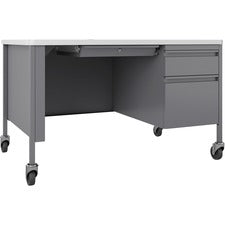 Lorell Fortress Steel Teachers Desk - 48" x 30" x 29.5" - Box, File Drawer(s) - Single Pedestal on Right Side - T-mold Edge - Finish: Gray