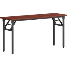 Lorell Folding Training Table - Melamine Top x 60" Table Top Width x 18" Table Top Depth x 1" Table Top Thickness - 30" Height - Assembly Required - Mahogany