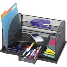 Onyx Organizer With 3 Drawers, 6 Compartments, Steel, 16 X 11.5 X 8.25, Black