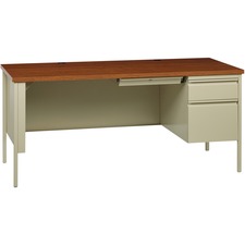 Lorell Fortress Series Right-Pedestal Desk - Oak Laminate Rectangle Top - 30" Table Top Length x 66" Table Top Width x 1.13" Table Top Thickness - 29.50" Height - Assembly Required - Oak, Putty - Steel