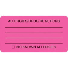 Tabbies ALLERY/DRUG REACTIONS Alert Labels - 3 1/4" x 1 3/4" Length - Pink - 250 / Roll