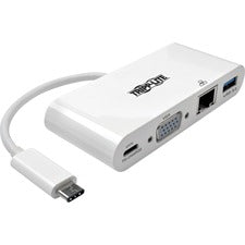 Tripp Lite USB-C Multiport Adapter, VGA, USB-A Port, Gbe and PD Charging, White - for Notebook/Tablet PC - 2 x USB Ports - 2 x USB 3.0 - Network (RJ-45) - VGA - Wired