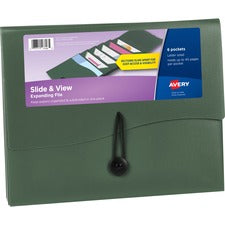 Avery&reg; Slide & View Letter Organizer Folder - 8 1/2" x 11" - 40 Sheet Capacity - 6 Pocket(s) - Plastic, Poly - Sage - 1 Each