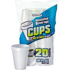 Dart Insulated Beverage Cups - 16 fl oz - 20 / Pack - White - Foam - Hot Drink, Cold Drink