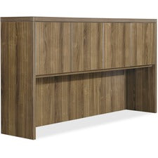 Lorell Chateau Series Walnut Laminate Desking - 70.9" x 14.8"36.5" Hutch, 1.5" Top - 4 Door(s) - Reeded Edge - Material: P2 Particleboard - Finish: Walnut, Laminate