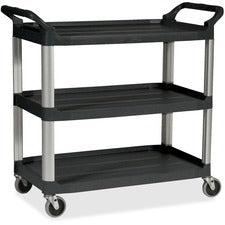 Rubbermaid Commercial Economy Cart - 3 Shelf - 200 lb Capacity - 4 Casters - 4" Caster Size - Plastic - x 33.6" Width x 18.6" Depth x 37.8" Height - Black - 1 Each