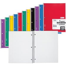 Mead One-subject Spiral Notebook - 100 Sheets - Spiral - 8" x 10 1/2"8" x 10.5" - White Paper - Back Board - 12 / Bundle