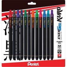 EnerGel Kuro Liquid Gel Retractable Pens - 0.7 mm Pen Point Size - Retractable - Assorted Liquid Gel Ink Ink - Rubberized Barrel - 12 / Pack