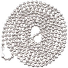 Id Badge Holder Chain, Metal Ball Chain Fastener, 36" Long, Nickel Plated, 100/box