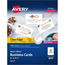 Clean Edge Business Card Value Pack, Laser, 2 X 3.5, White, 2,000 Cards, 10 Cards/sheet, 200 Sheets/box