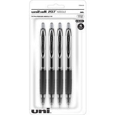 uniball&trade; 207 Needle Gel Pens - Medium Pen Point - 0.7 mm Pen Point Size - Needle Pen Point Style - Refillable - Retractable - Black Gel-based Ink - Black Plastic Barrel - Tungsten Carbide, Stainless Steel Tip - 4 / Pack