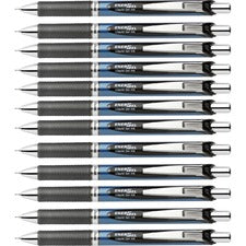 Pentel EnerGel RTX Liquid Gel Pen - Medium Pen Point - 0.7 mm Pen Point Size - Needle Pen Point Style - Refillable - Retractable - Black Gel-based Ink - Black, Stainless Steel, Blue Barrel - Stainless Steel, Metal Tip - 1 Dozen