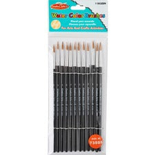 CLI Water Color Brush - 12 Brush(es) - 0.63" Bristle - No. 5 Hardwood - Aluminum Ferrule