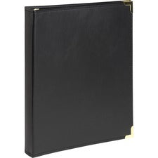 Samsill Classic Collection Executive Round Ring Binder - 0.5 Inch - Black - Samsill Classic Collection 0.5 Inch Executive Presentation 3 Ring Binder - Faux Leather with Brass Corners - 0.5 Inch Brass Round Ring - Holds 100 Sheets - Black
