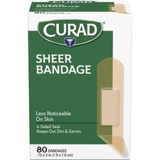 Curad Sheer Bandage Strips - 0.75" x 3" - 80/Box - Sheer, Clear - Fabric