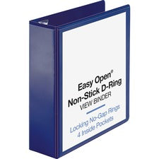 Business Source Navy D-ring Binder - 3" Binder Capacity - Letter - 8 1/2" x 11" Sheet Size - D-Ring Fastener(s) - 4 Pocket(s) - Polypropylene - Navy - Clear Overlay, Non-stick, Ink-transfer Resistant, Locking Ring - 1 Each