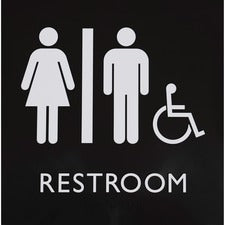 Lorell Restroom Sign - 1 Each - 8" Width x 8" Height - Square Shape - Easy Readability, Injection-molded - Plastic - Black