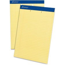 Ampad Writing Pad - 50 Sheets - Stapled - 0.34" Ruled - 15 lb Basis Weight - Letter - 8 1/2" x 11"8.5" x 11.8" - Canary Yellow Paper - Dark Blue Binder - Micro Perforated, Sturdy Back, Chipboard Backing, Tear Resistant - 1 Dozen