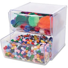 Stackable Cube Organizer, 2 Compartments, 2 Drawers, Plastic, 6 X 7.2 X 6, Clear