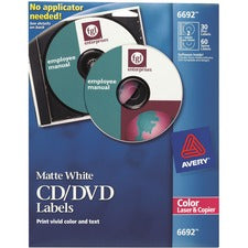 Laser Cd Labels, Matte White, 30/pack
