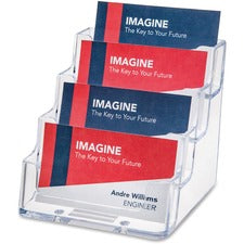 4-pocket Business Card Holder, Holds 200 Cards, 3.94 X 3.5 X 3.75, Plastic, Clear