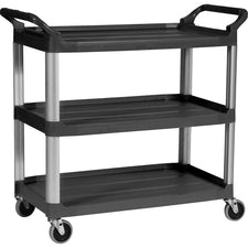 Rubbermaid Commercial 3-Shelf Mobile Utility Cart - 3 Shelf - 300 lb Capacity - 4" Caster Size - Aluminum - x 40.6" Width x 20" Depth x 37.8" Height - Aluminum Frame - Black - 1 Each