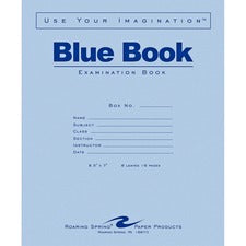 Roaring Spring Blue Book 8-sheet Exam Booklet - 8 Sheets - 16 Pages - Stapled/Glued - Red Margin - 15 lb Basis Weight - 7" x 8 1/2" - White Paper - Blue Cover - Flexible Cover - 50 / Pack