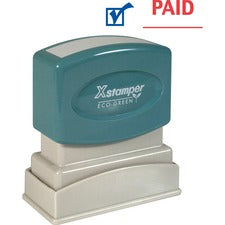 Xstamper Red/Blue PAID Title Stamp - Message/Date Stamp - "PAID" - 0.50" Impression Width - 100000 Impression(s) - Blue, Red - Polymer Polymer - Recycled - 1 Each