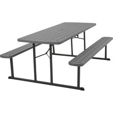 Cosco Folding Picnic Table - Taupe Top x 72" Table Top Width x 57" Table Top Depth - 29" Height - Wood Grain, Resin Top Material
