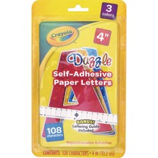 Crayola Self-adhesive Paper Letters - Self-adhesive - 4" Height - Assorted - Paper - 108 / Pack