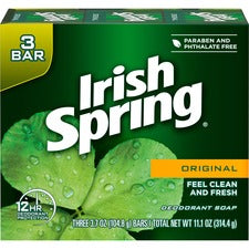 Irish Spring Original Bar Soap - Fresh Clean Scent - 3.75 oz - Bacteria Remover - Skin, Hand - Green - Paraben-free, Phthalate-free, Gluten-free, Recyclable - 3 / Pack