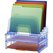 Officemate Blue Glacier&trade; Large Incline Sorter w/ 2 Letter Trays - 5 Compartment(s) - 14.3" Height x 13.4" Width x 9" Depth - Compact - Transparent Blue - 1 Each