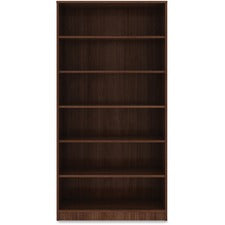 Lorell Walnut Laminate Bookcase - 72" Height x 36" Width x 12" Depth - Sturdy, Adjustable Feet, Adjustable Shelf - Walnut - Laminate - 1 Each