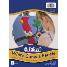 Prang Canvas Panels - Painting, Art - 3 Piece(s) x 9"Width x 125 milThickness x 12"Length - 3 / Pack - White - Acrylic