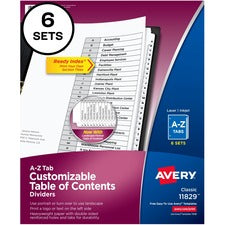 Avery&reg; A-Z Black & White Table of Contents Dividers - 156 x Divider(s) - A-Z, Table of Contents - 26 Tab(s)/Set - 8.5" Divider Width x 11" Divider Length - 3 Hole Punched - White Paper Divider - White Paper Tab(s) - 6 / Pack