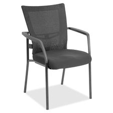 Lorell Mesh Back Guest Chair - Black Fabric Seat - Nylon Back - Powder Coated Frame - Four-legged Base - Black, Gray - Armrest - 1 Each