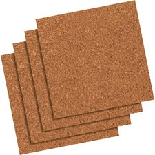 Quartet Frameless Modular Natural Cork Tiles - 12" Height x 12" Width - Brown Natural Cork Surface - Frameless, Durable, Self-healing - 4 / Pack
