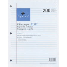 Sparco 3-hole Punched Filler Paper - 200 Sheets - Wide Ruled - Ruled Red Margin - 16 lb Basis Weight - 8" x 10 1/2" - White Paper - Bleed-free - 200 / Pack
