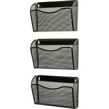Mesh Three-pack Wall Files, 3 Sections, Letter Size, 14" X 6.63" X 33.5", Black, 3/pack