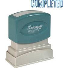 Xstamper COMPLETED Title Stamp - Message Stamp - "COMPLETED" - 0.50" Impression Width x 1.63" Impression Length - 100000 Impression(s) - Blue - Recycled - 1 Each